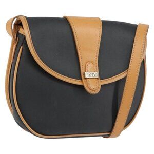 Authentic Christian Dior Shoulder Bag PVC Leather Black Gold